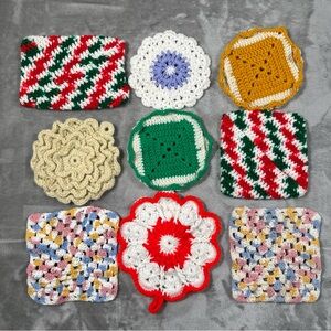 Lot 9 Vintage Hand Made Multicolor Crochet Pot Holder Hot Plate